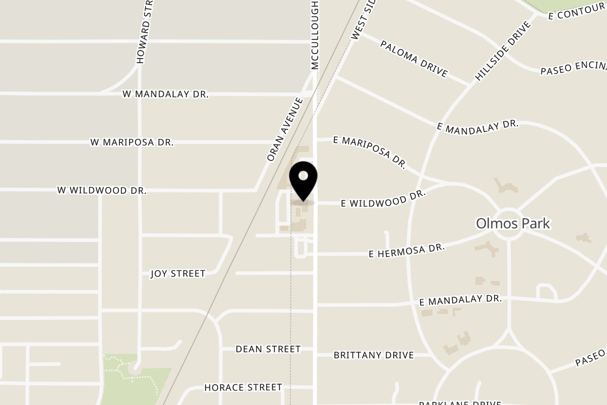 Map showing the location of Pesto Ristorante on 5221 McCullough Ave in Olmos Park